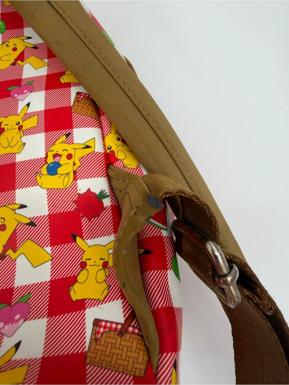 Loungefly Red Check Pikachu Picnic Mini Backpack with Brown Accents